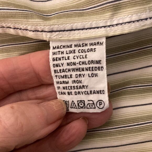 Tommy Bahama Denim Green/White Stripe Long Sleeve Button Down Cotton Shirt. - Picture 8 of 9